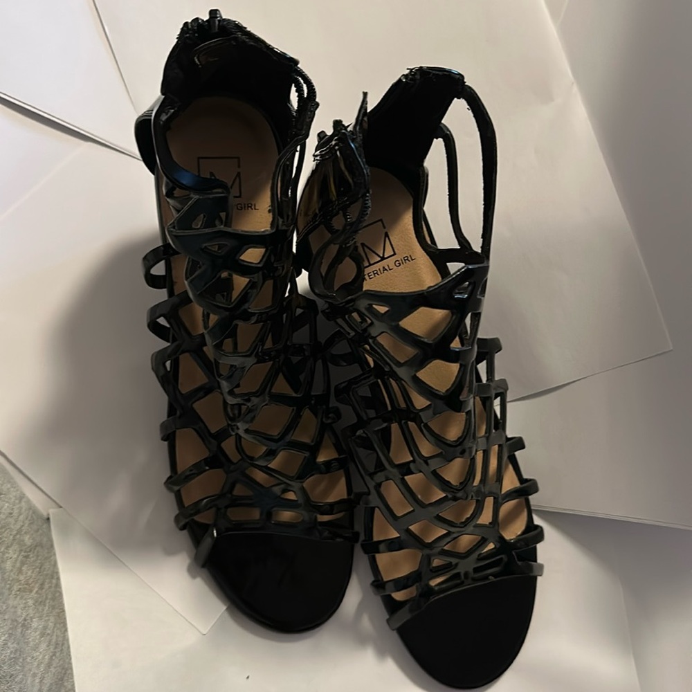 Material Girl Womens 10 Black MHENIE Cutout Wedge Open Toe Wedges